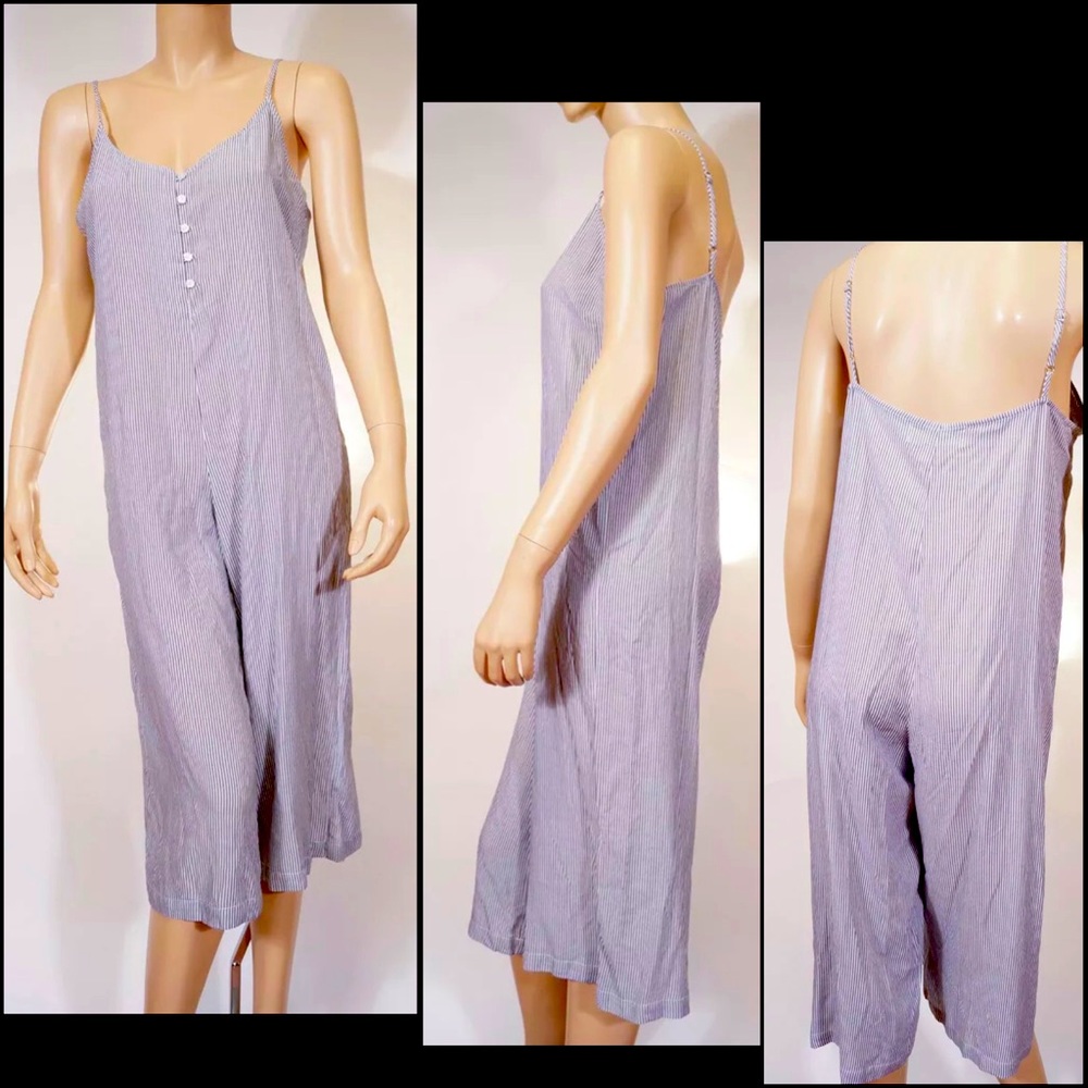 Anthro Cloth & Stone Railroad Pinstripe Wide Leg Jumpsuit Romper Playsuit